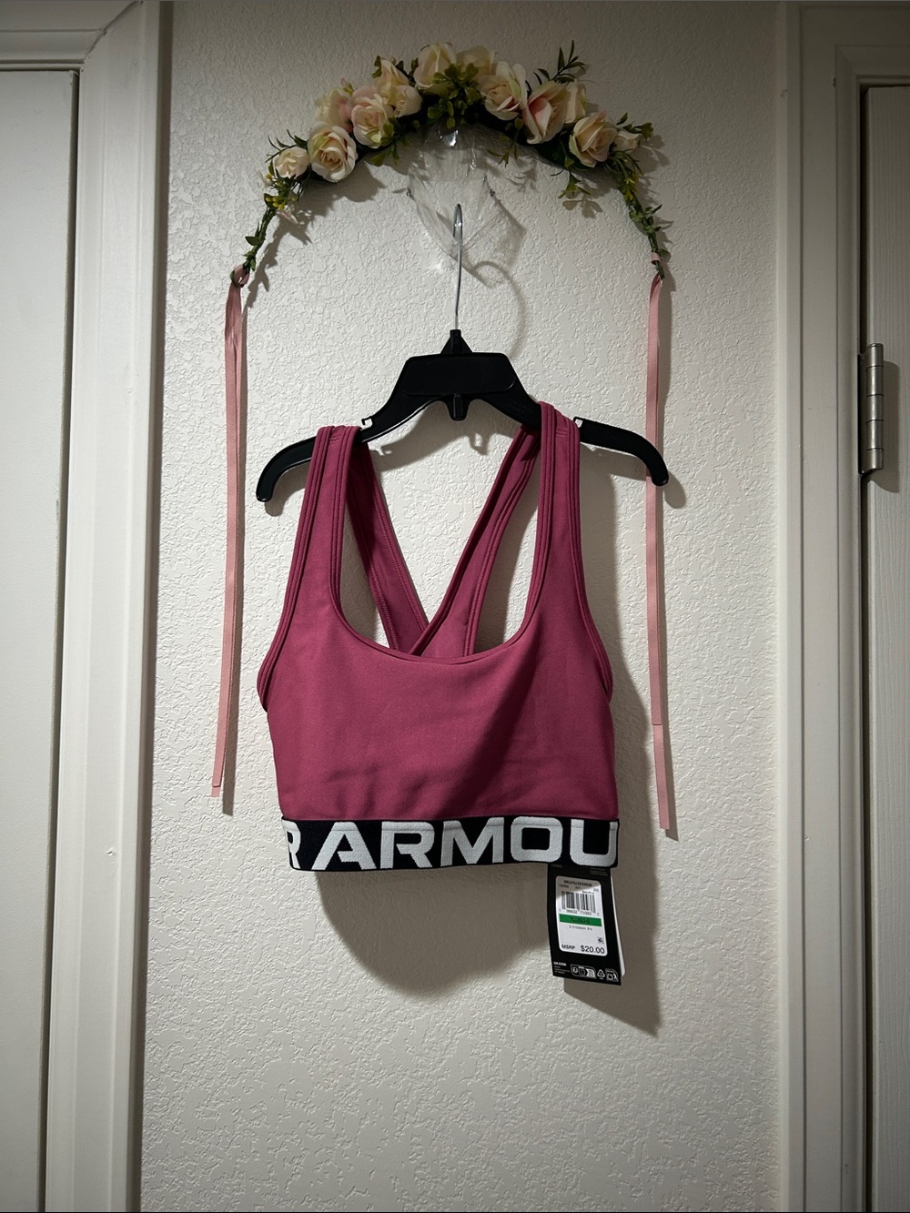 Under Armour Rose-Pink Sports Bra with Branded Black Band